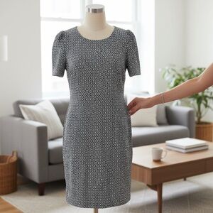 Calvin Klein Black and White Sheath Geometric Mini Dress